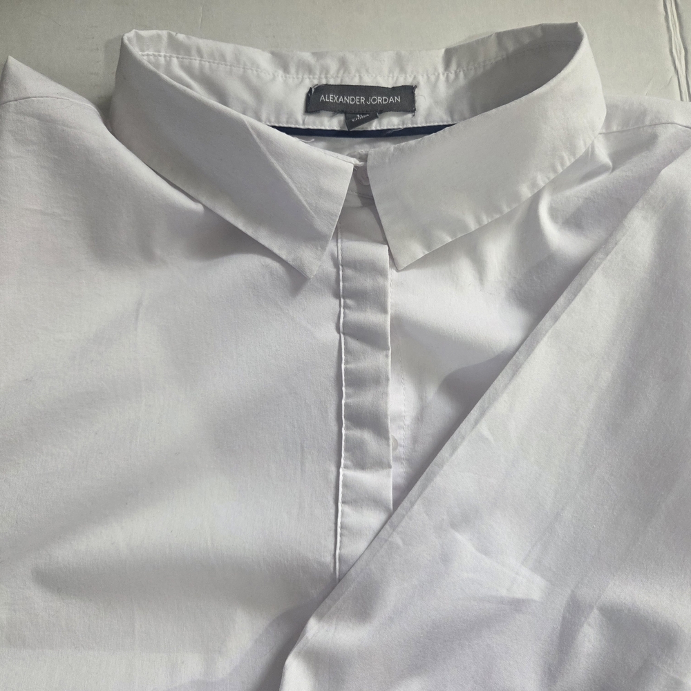 Alexander Jordan 3/4 Sleeve Button Front Ruffle Bell Sleeve Women's White Blouse